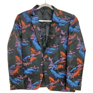 Kowaun Keenly Blazer Tuxedo Sport Coat Mens Large Black Koi Fish Statement Party